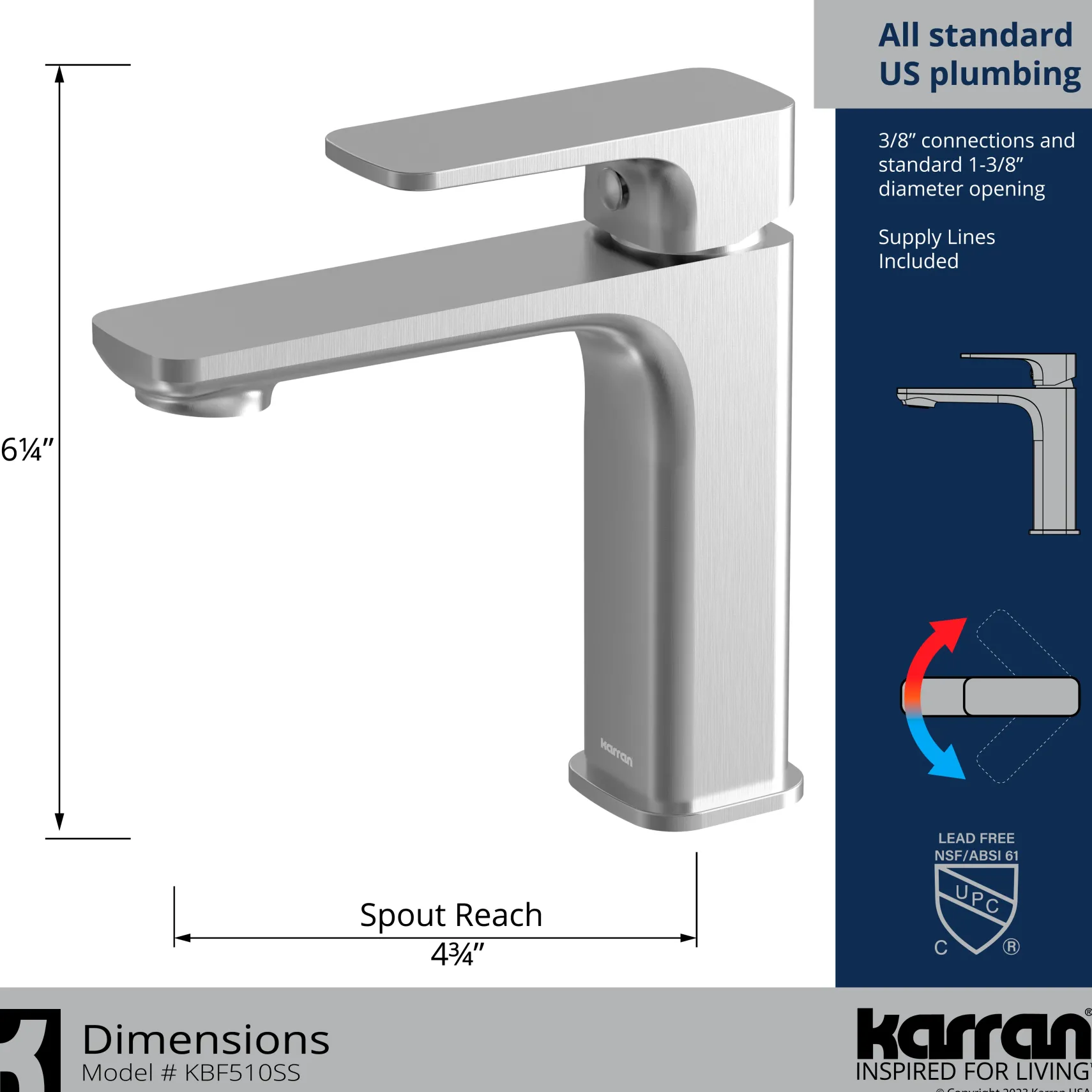 Karran Venda 1.2 GPM Single Lever Handle Lead-free Brass ADA Bathroom Faucet, Basin, Stainless Steel, KBF510SS