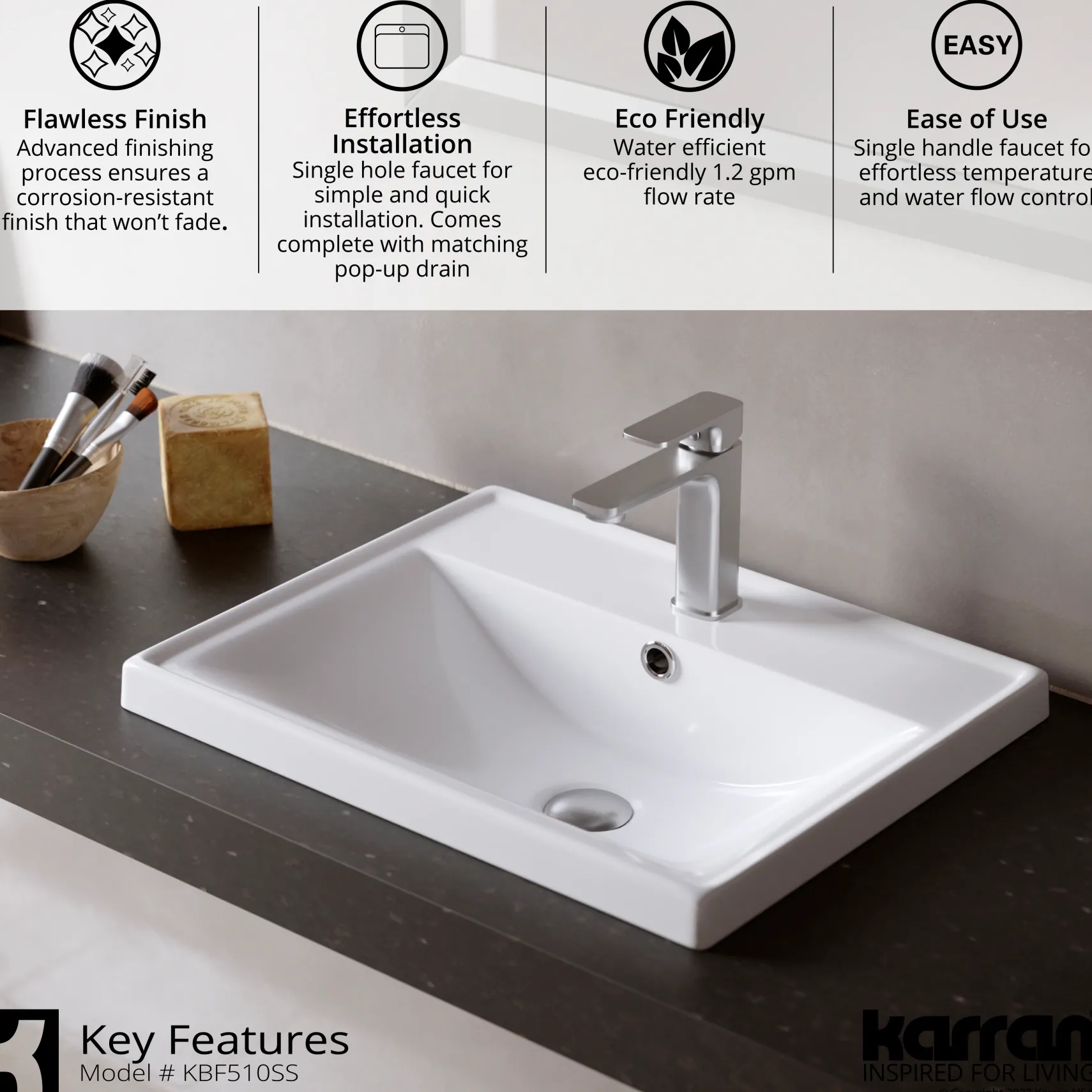 Karran Venda 1.2 GPM Single Lever Handle Lead-free Brass ADA Bathroom Faucet, Basin, Stainless Steel, KBF510SS