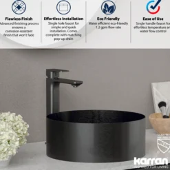 Karran Venda 1.2 GPM Single Lever Handle Lead-free Brass ADA Bathroom Faucet, Vessel, Gunmetal Grey, KBF512GG