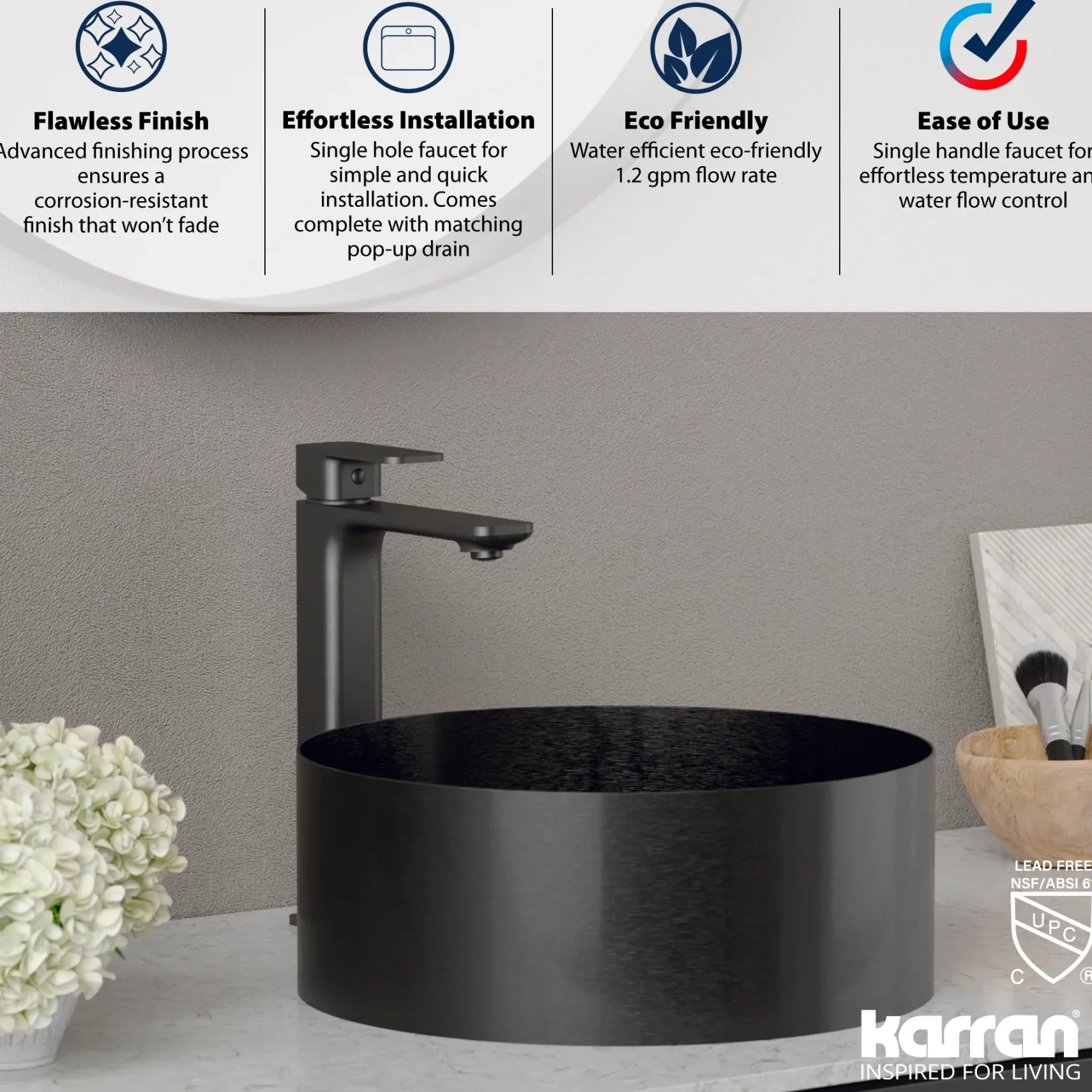Karran Venda 1.2 GPM Single Lever Handle Lead-free Brass ADA Bathroom Faucet, Vessel, Gunmetal Grey, KBF512GG