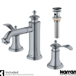 Karran Vineyard 1.2 GPM Double Lever Handle Lead-free Brass ADA Bathroom Faucet, Widespread, Stainless Steel, KBF474SS