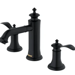 Karran Vineyard 1.2 GPM Double Lever Handle Lead-free Brass ADA Bathroom Faucet, Widespread, Matte Black, KBF474MB