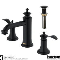Karran Vineyard 1.2 GPM Double Lever Handle Lead-free Brass ADA Bathroom Faucet, Widespread, Matte Black, KBF474MB