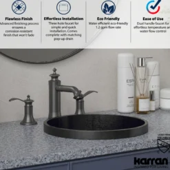 Karran Vineyard 1.2 GPM Double Lever Handle Lead-free Brass ADA Bathroom Faucet, Widespread, Gunmetal Grey, KBF474GG