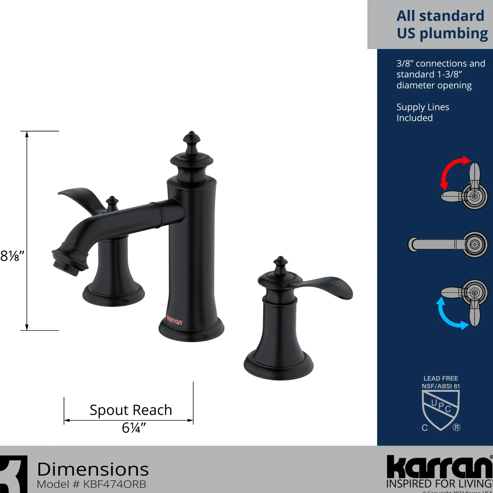 Karran Vineyard 1.2 GPM Double Lever Handle Lead-free Brass ADA Bathroom Faucet, Widespread, Oil Rubbed Bronze, KBF474ORB