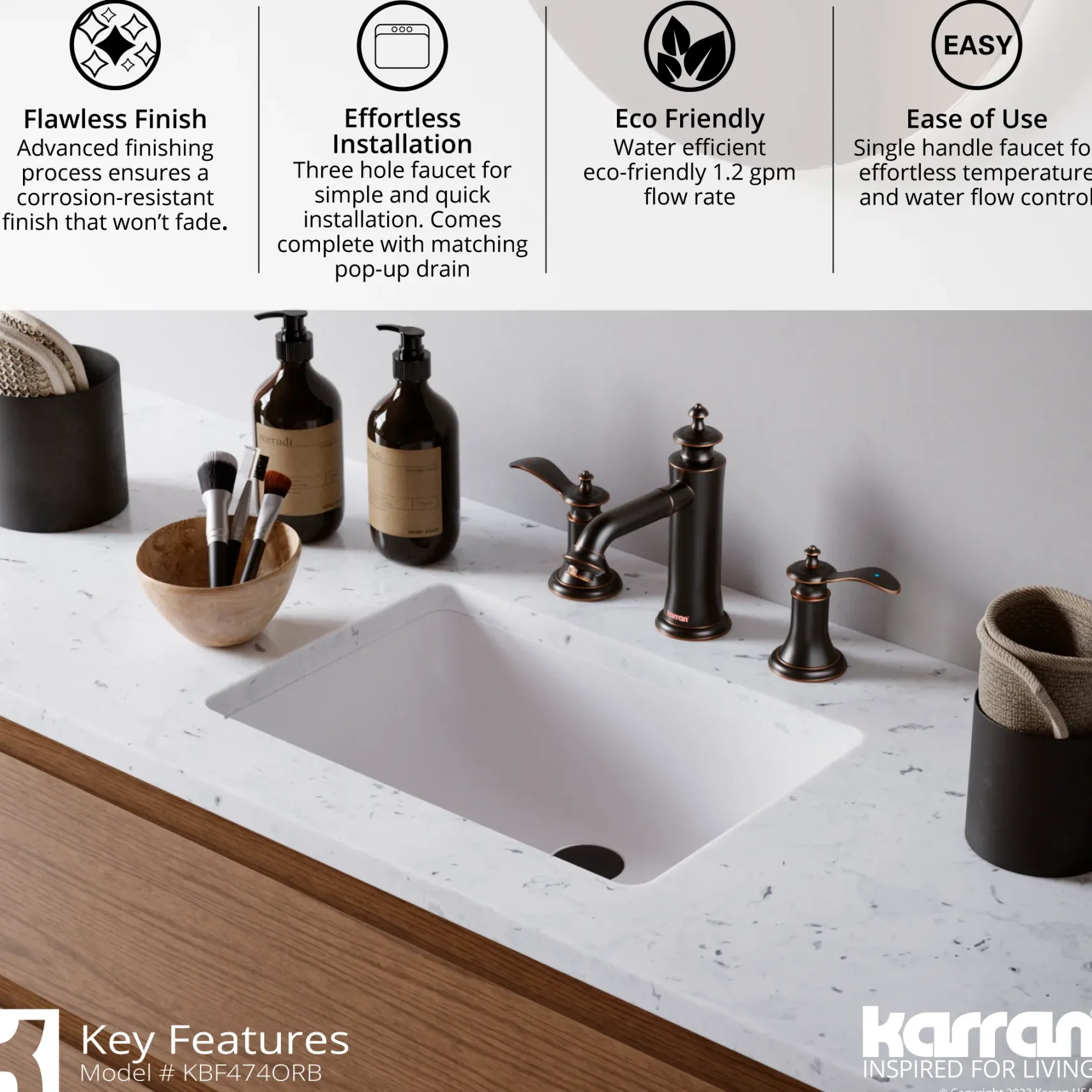 Karran Vineyard 1.2 GPM Double Lever Handle Lead-free Brass ADA Bathroom Faucet, Widespread, Oil Rubbed Bronze, KBF474ORB