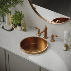 Karran Vineyard 1.2 GPM Double Lever Handle Lead-free Brass ADA Bathroom Faucet, Widespread, Brushed Copper, KBF474BC