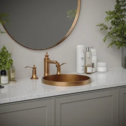 Karran Vineyard 1.2 GPM Double Lever Handle Lead-free Brass ADA Bathroom Faucet, Widespread, Brushed Copper, KBF474BC