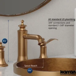 Karran Vineyard 1.2 GPM Double Lever Handle Lead-free Brass ADA Bathroom Faucet, Widespread, Brushed Copper, KBF474BC