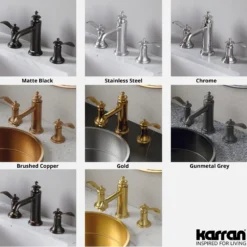 Karran Vineyard 1.2 GPM Double Lever Handle Lead-free Brass ADA Bathroom Faucet, Widespread, Brushed Copper, KBF474BC