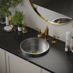Karran Vineyard 1.2 GPM Double Lever Handle Lead-free Brass ADA Bathroom Faucet, Widespread, Gold, KBF474G
