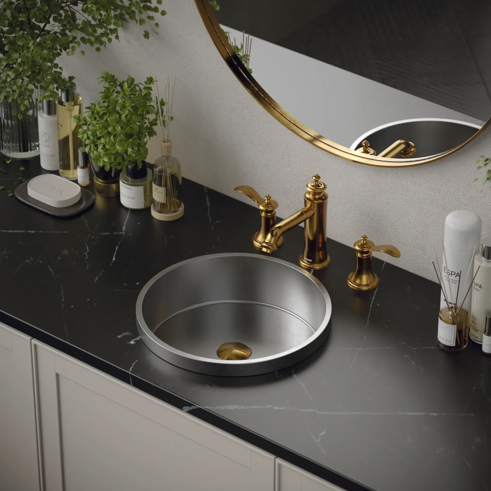 Karran Vineyard 1.2 GPM Double Lever Handle Lead-free Brass ADA Bathroom Faucet, Widespread, Gold, KBF474G