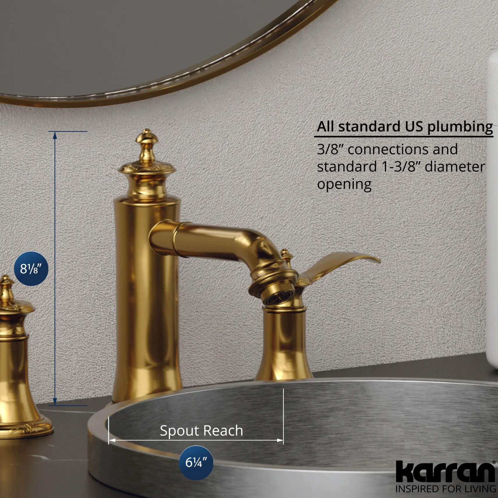 Karran Vineyard 1.2 GPM Double Lever Handle Lead-free Brass ADA Bathroom Faucet, Widespread, Gold, KBF474G