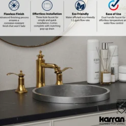 Karran Vineyard 1.2 GPM Double Lever Handle Lead-free Brass ADA Bathroom Faucet, Widespread, Gold, KBF474G