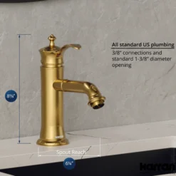 Karran Vineyard 1.2 GPM Single Lever Handle Lead-free Brass ADA Bathroom Faucet, Basin, Gold, KBF470G