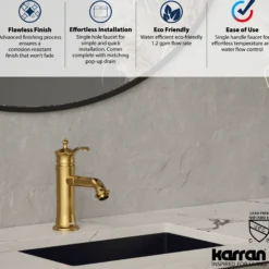 Karran Vineyard 1.2 GPM Single Lever Handle Lead-free Brass ADA Bathroom Faucet, Basin, Gold, KBF470G