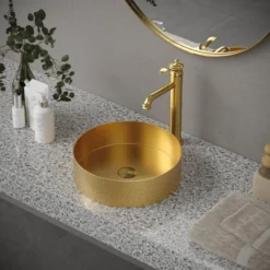 Karran Vineyard 1.2 GPM Single Lever Handle Lead-free Brass ADA Bathroom Faucet, Vessel, Brushed Gold, KBF472BG
