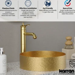 Karran Vineyard 1.2 GPM Single Lever Handle Lead-free Brass ADA Bathroom Faucet, Vessel, Brushed Gold, KBF472BG