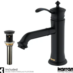 Karran Vineyard 1.2 GPM Single Lever Handle Lead-free Brass ADA Bathroom Faucet, Basin, Matte Black, KBF470MB