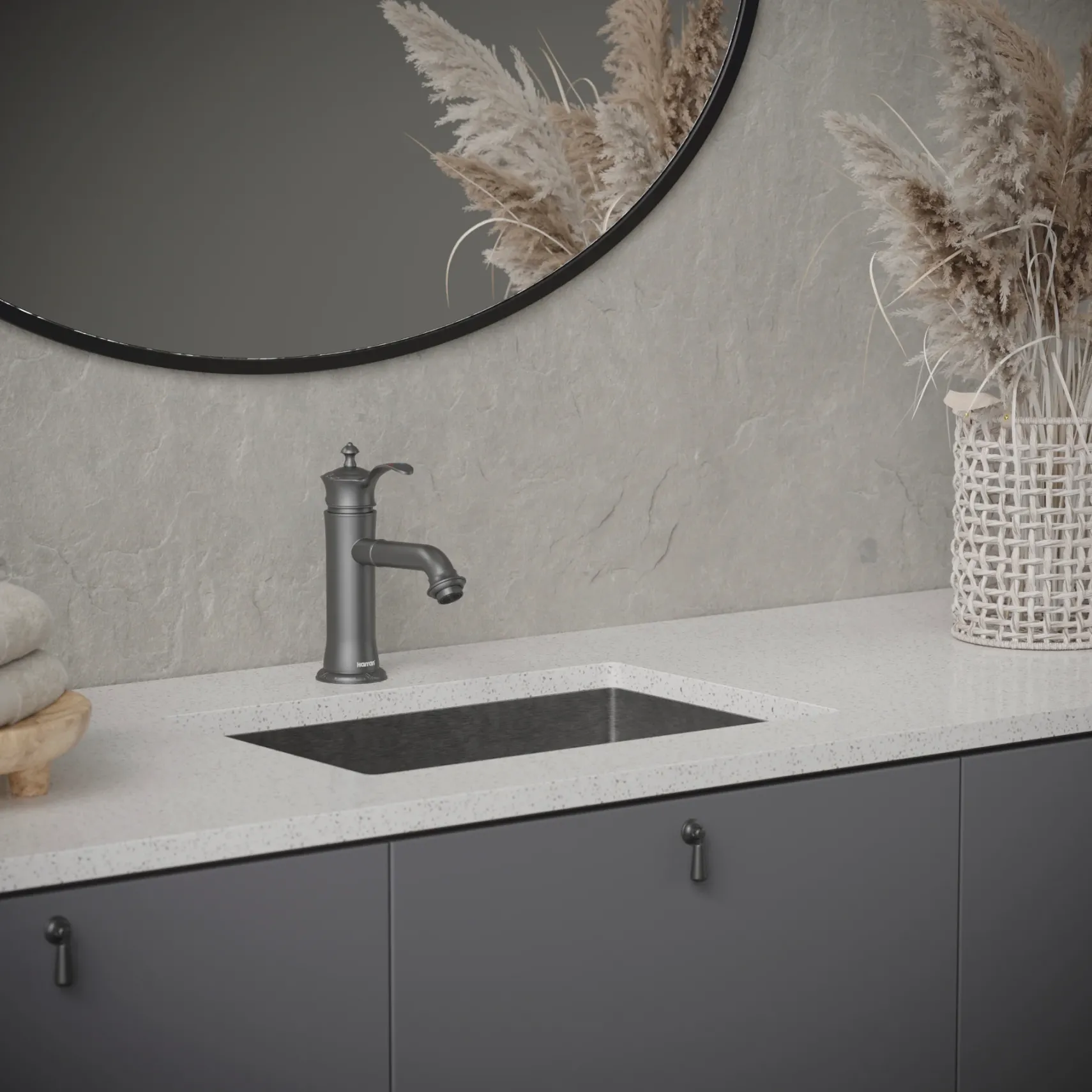 Karran Vineyard 1.2 GPM Single Lever Handle Lead-free Brass ADA Bathroom Faucet, Basin, Gunmetal Grey, KBF470GG