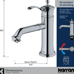 Karran Vineyard 1.2 GPM Single Lever Handle Lead-free Brass ADA Bathroom Faucet, Basin, Chrome, KBF470C