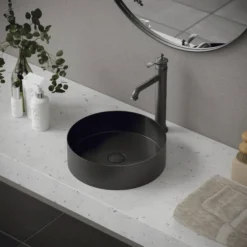 Karran Vineyard 1.2 GPM Single Lever Handle Lead-free Brass ADA Bathroom Faucet, Vessel, Gunmetal Grey, KBF472GG