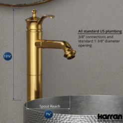 Karran Vineyard 1.2 GPM Single Lever Handle Lead-free Brass ADA Bathroom Faucet, Vessel, Gold, KBF472G