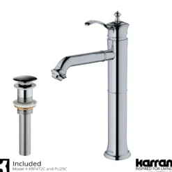 Karran Vineyard 1.2 GPM Single Lever Handle Lead-free Brass ADA Bathroom Faucet, Vessel, Chrome, KBF472C