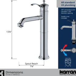 Karran Vineyard 1.2 GPM Single Lever Handle Lead-free Brass ADA Bathroom Faucet, Vessel, Chrome, KBF472C