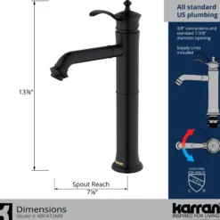 Karran Vineyard 1.2 GPM Single Lever Handle Lead-free Brass ADA Bathroom Faucet, Vessel, Matte Black, KBF472MB