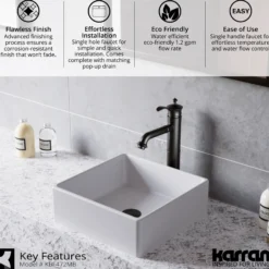 Karran Vineyard 1.2 GPM Single Lever Handle Lead-free Brass ADA Bathroom Faucet, Vessel, Matte Black, KBF472MB