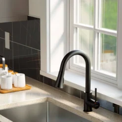Karran Weybridge 1.8 GPM Single Lever Handle Lead-free Brass ADA Kitchen Faucet, Pull-Down Kitchen, Matte Black, KKF240MB