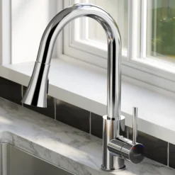 Karran Weybridge 1.8 GPM Single Lever Handle Lead-free Brass ADA Kitchen Faucet, Pull-Down Kitchen, Chrome, KKF240SD25C