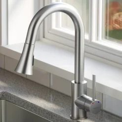 Karran Weybridge 1.8 GPM Single Lever Handle Lead-free Brass ADA Kitchen Faucet, Pull-Down Kitchen, Stainless Steel, KKF240SD25SS