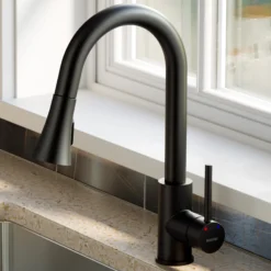 Karran Weybridge 1.8 GPM Single Lever Handle Lead-free Brass ADA Kitchen Faucet, Pull-Down Kitchen, Matte Black, KKF240SD25MB