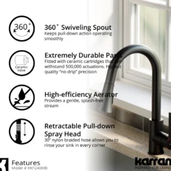 Karran Weybridge 1.8 GPM Single Lever Handle Lead-free Brass ADA Kitchen Faucet, Pull-Down Kitchen, Matte Black, KKF240SD25MB