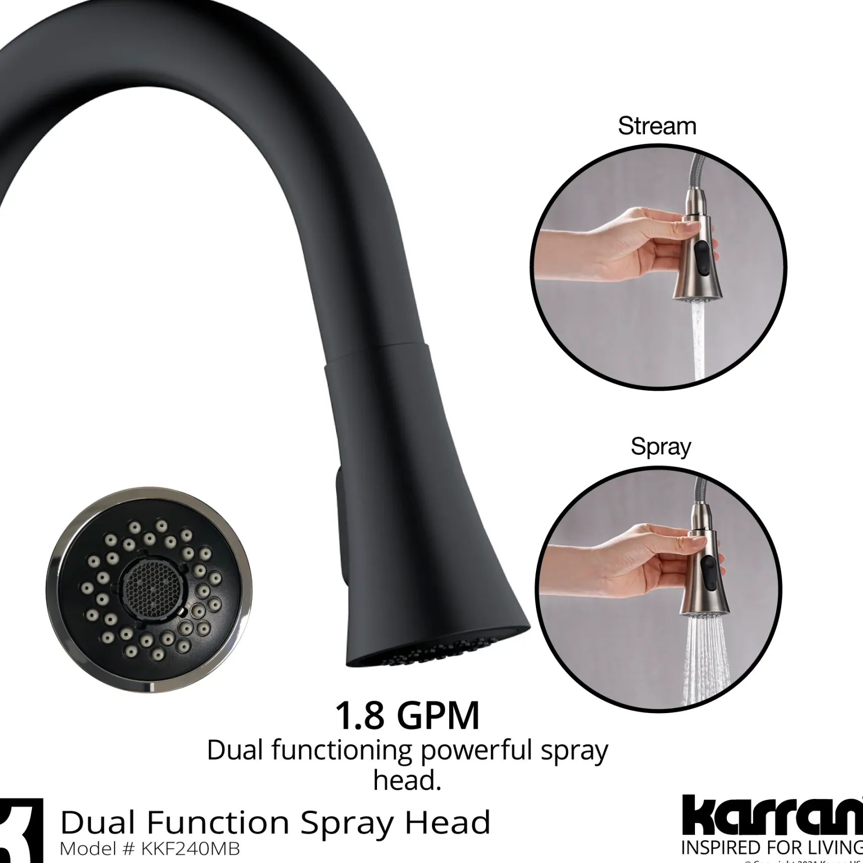 Karran Weybridge 1.8 GPM Single Lever Handle Lead-free Brass ADA Kitchen Faucet, Pull-Down Kitchen, Matte Black, KKF240SD25MB