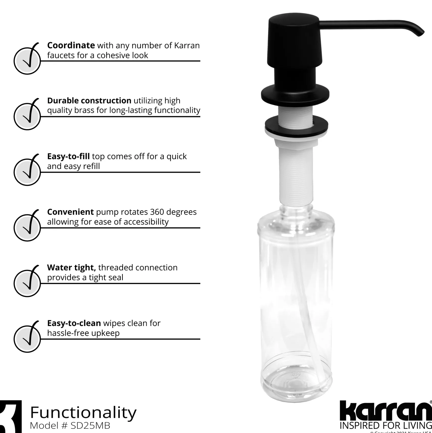 Karran Weybridge 1.8 GPM Single Lever Handle Lead-free Brass ADA Kitchen Faucet, Pull-Down Kitchen, Matte Black, KKF240SD25MB