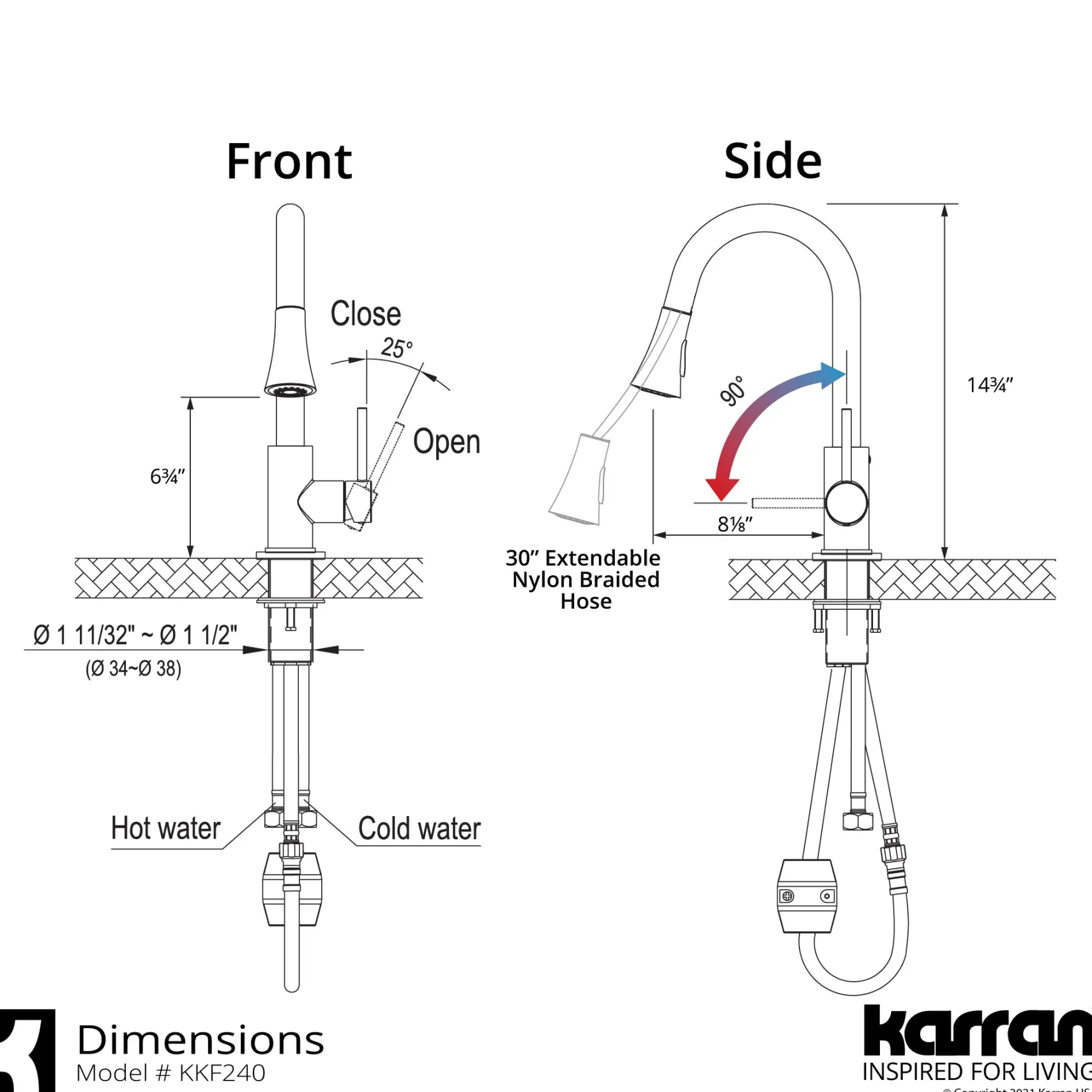 Karran Weybridge 1.8 GPM Single Lever Handle Lead-free Brass ADA Kitchen Faucet, Pull-Down Kitchen, Matte Black, KKF240SD25MB