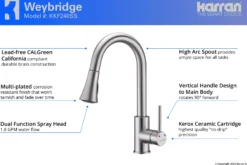 Karran Weybridge Single Lever Handle Lead-free Brass ADA Kitchen Faucet, Pull Down, Stainless Steel, KKF240SS
