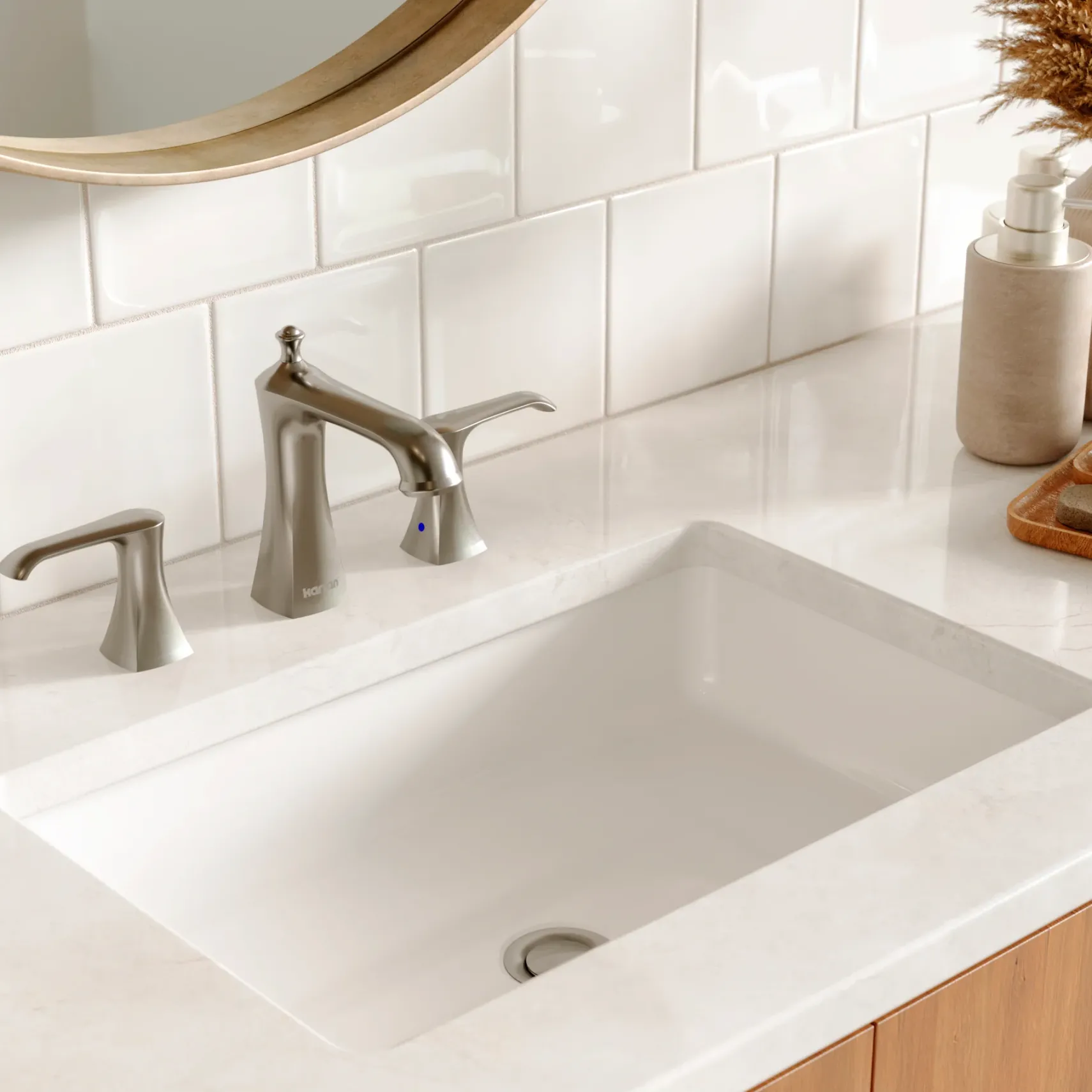 Karran Woodburn 1.2 GPM Double Lever Handle Lead-free Brass ADA Bathroom Faucet, Widespread, Stainless Steel, KBF414SS
