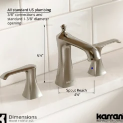 Karran Woodburn 1.2 GPM Double Lever Handle Lead-free Brass ADA Bathroom Faucet, Widespread, Stainless Steel, KBF414SS