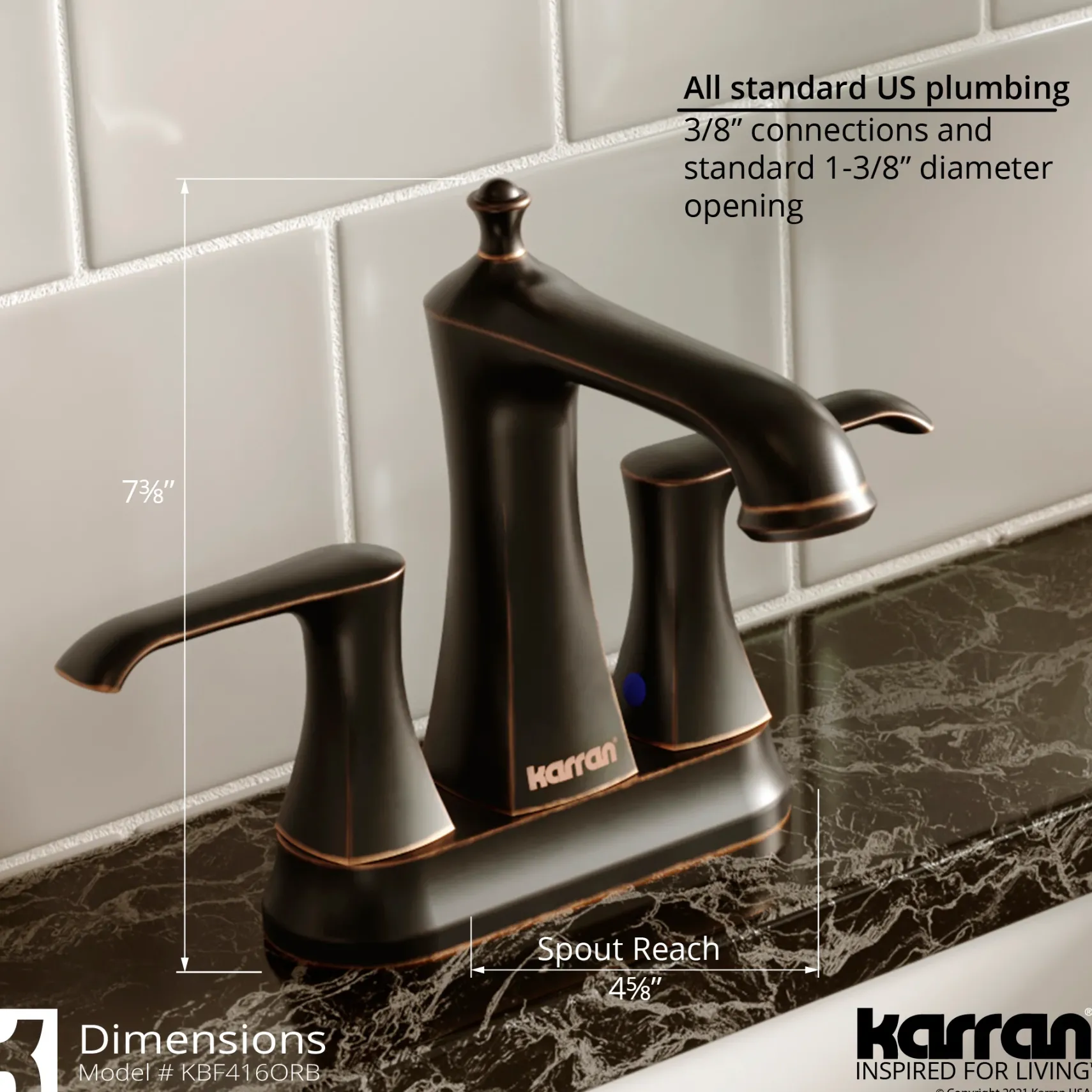 Karran Woodburn 1.2 GPM Double Lever Handle Lead-free Brass ADA Bathroom Faucet, Centerset, Oil Rubbed Bronze, KBF416ORB