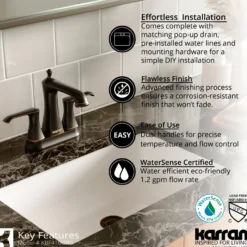Karran Woodburn 1.2 GPM Double Lever Handle Lead-free Brass ADA Bathroom Faucet, Centerset, Oil Rubbed Bronze, KBF416ORB