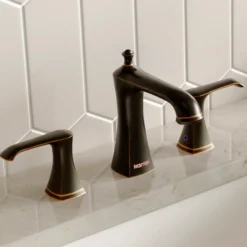 Karran Woodburn 1.2 GPM Double Lever Handle Lead-free Brass ADA Bathroom Faucet, Widespread, Oil Rubbed Bronze, KBF414ORB