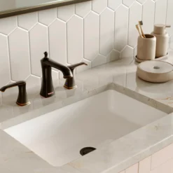 Karran Woodburn 1.2 GPM Double Lever Handle Lead-free Brass ADA Bathroom Faucet, Widespread, Oil Rubbed Bronze, KBF414ORB