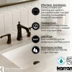 Karran Woodburn 1.2 GPM Double Lever Handle Lead-free Brass ADA Bathroom Faucet, Widespread, Oil Rubbed Bronze, KBF414ORB