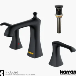 Karran Woodburn 1.2 GPM Double Lever Handle Lead-free Brass ADA Bathroom Faucet, Widespread, Matte Black, KBF414MB