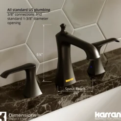 Karran Woodburn 1.2 GPM Double Lever Handle Lead-free Brass ADA Bathroom Faucet, Widespread, Matte Black, KBF414MB