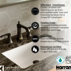Karran Woodburn 1.2 GPM Double Lever Handle Lead-free Brass ADA Bathroom Faucet, Widespread, Matte Black, KBF414MB